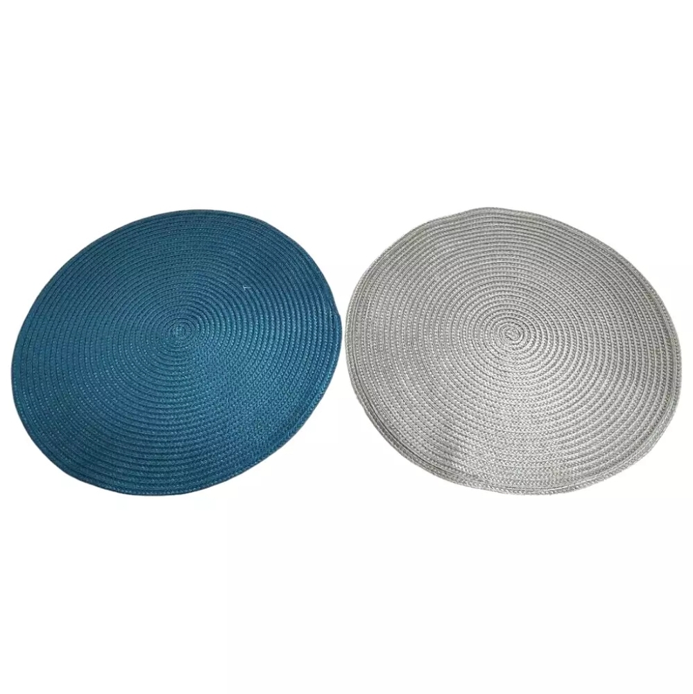 Trueliving Round Braided Woven Placemat Polypropylene Polyester Teal or Gray 14"